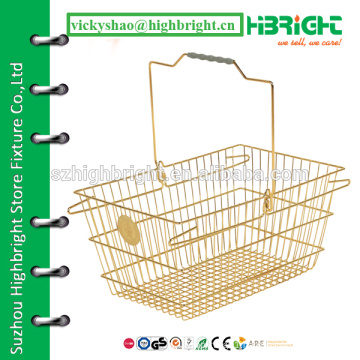 vintage metal basket,steel wire mesh shopping basket,golden colour wire grocery basket